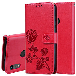 Wewoo Housse Coque Étui en cuir PU à rabat horizontal relief rose pour Huawei Honor 8A / Y6 2019avec support et fentes cartes et portefeuille rouge