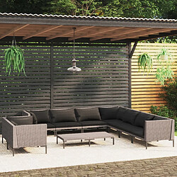 vidaXL Salon de jardin 10 pcs avec coussins Résine tressée Gris foncé