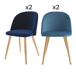 Rendez Vous Deco Pack 4 chaises Cosy en velours bleu foncé et bleu