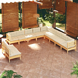 Maison Chic Salon de jardin 11 pcs avec coussins | Ensemble de Table et chaises | Mobilier d'Extérieur crème Bois de pin massif -GKD87250