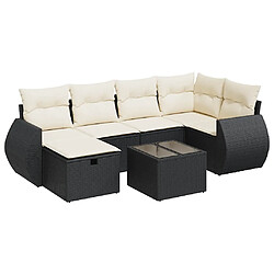 vidaXL Salon de jardin 7 pcs avec coussins noir résine tressée