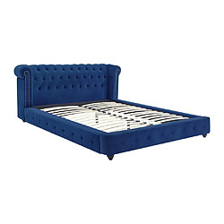 Vente-Unique Lit chesterfield 160 x 200 cm - Velours - Bleu roi + Matelas - TONGERLA