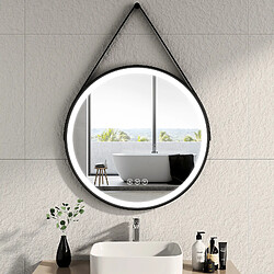 EMKE Miroir lumineux salle de bain rond diamètre 80cm cadre noir avec lanière réglable, Miroir LED avec Interrupteur Tactile, Anti-buée, Miroir avec éclairage Lumière Froide/Chaude/Neutre