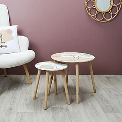 Toilinux Duo de Tables gigognes Poésie - Beige, Rose, Vert et Blanc