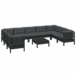 Avis Maison Chic Salon de jardin 10 pcs + coussins - Mobilier/Meubles de jardin - Table et chaises d'extérieur Noir Bois de pin -MN18423