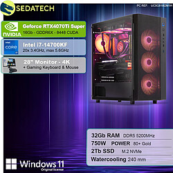 Sedatech Pack PC Gamer Pro ATX • Intel i7-14700KF • RTX4070Ti Super • 32Go DDR5 • 2To SSD M.2 • Windows 11 • Moniteur 28''