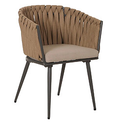 Mendler Lot de 6 chaises de salle à manger en aluminium HWC-N38, chaise d'intérieur avec accoudoirs, corde tressée en oléfine ~ beige Coussin marron clair pas cher