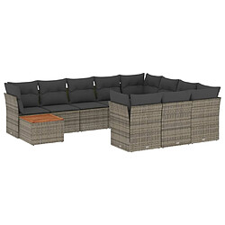 vidaXL Salon de jardin 11 pcs avec coussins gris résine tressée