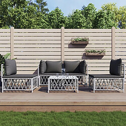 Maison Chic Salon de jardin 5 pcs avec coussins - Table et chaises d'extérieur - Mobilier/Meubles de jardin Moderne blanc acier -MN53972