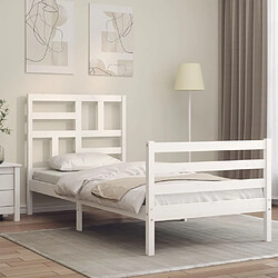 Maison Chic Lit adulte - Cadre Structure de lit avec tête de lit Contemporain blanc 90x200 cm bois massif -MN32032