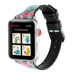 Avis Wewoo Lettre T Forme Simple Floral Bracelet de montre en cuir véritable avec boucle en acier inoxydable pour Apple Watch séries 3 et 2 et 1 38 mm (vert)