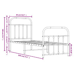 vidaXL Cadre de lit métal sans matelas avec pied de lit blanc 75x190cm pas cher