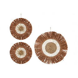 Dansmamaison Set De 3 Decoration Murale Ronde Rotin Raphia Marron