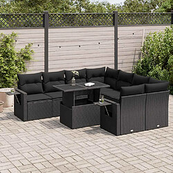 vidaXL Salon de jardin 9 pcs avec coussins noir résine tressée