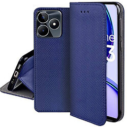 Htdmobiles Housse etui portefeuille avec coque interieure en silicone pour Realme C51 / C53 / Note 50 / Narzo N53 + verre trempe - BLEU MAGNET