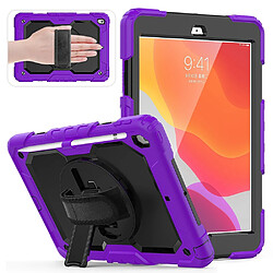 Coque en TPU + Silicone avec béquille pivotante à 360 ° et sangle violet/noir pour votre Apple iPad 10.2 (2019)