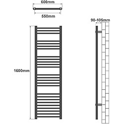 Helloshop26 Radiateur sèche-serviettes salle de bain montage mural connexion centrale 160 x 60 cm 01_0000045