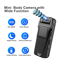 Chrono Body Body Camera Mini Caméra Audio Portable Vision Nocturne Caméra Cachée 64G Full HD 1080P Petite Police Body Body Camera Noir pas cher