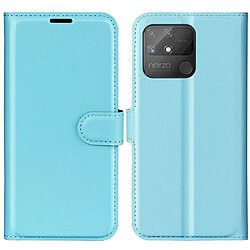 Etui en PU texture litchi, magnétique avec support, bleu pour votre Realme Narzo 50A