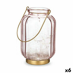 Gift Decor Lanterne à LED Rayures Rose Doré verre 13,5 x 22 x 13,5 cm (6 Unités)