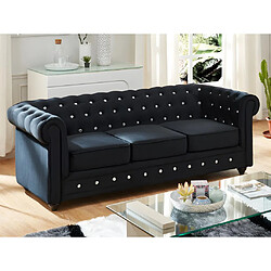 Vente-Unique Canapé 3 places et 2 fauteuils CHESTERFIELD - Velours noir et boutons effet cristal