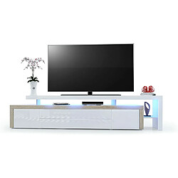 Mpc Meuble TV Laqué Blanc Et Aspect Chêne Mat Avec LED 52 X 227 X 35 Cm