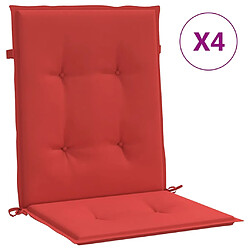 vidaXL Coussins de chaise de jardin à dossier bas lot de 4 rouge