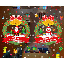 2PCS Décorations de Noël Scène Disposition de la scène Porte-porte Verre Stickers de porte Santa Claus Couronne Stickers de porte coulissante