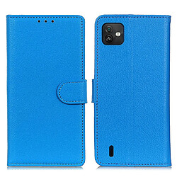 Etui en PU texture litchi, fermoir magnétique avec support pliable, bleu pour votre Wiko Y82