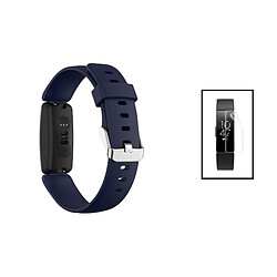 PHONECARE kit Bracelet SmoothSilicone Avec Boucle + Film de Hydrogel pour Fitbit Inspire 2 - Bleu Foncé