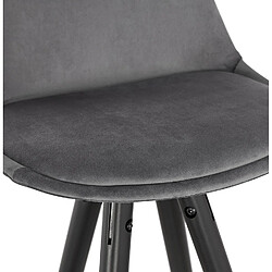 Alterego Tabouret snack mi-hauteur design 'CHICAGO MINI' en velours gris et 4 pieds en bois noir pas cher