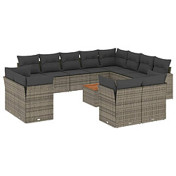 vidaXL Salon de jardin avec coussins 13 pcs gris résine tressée