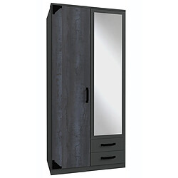 Pegane Armoire placard meuble de rangement coloris graphite - Longueur 90 x Hauteur 199 x Profondeur 58 cm