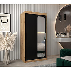 Abiks Meble Armoire PROMO T2 À Portes Coulissantes 200/100/62 2 Portes (Artisan/Noir)