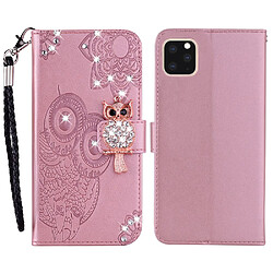 Etui en PU + TPU décor en strass avec support et motif hibou imprimé or rose pour votre Apple iPhone 13 6.1 pouces