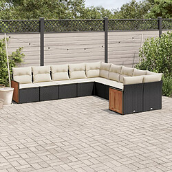 vidaXL Salon de jardin 10 pcs avec coussins noir résine tressée