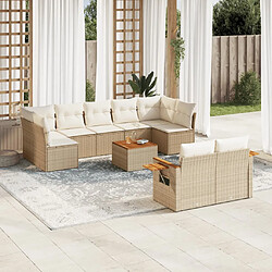 vidaXL Salon de jardin avec coussins 10 pcs beige résine tressée