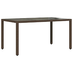 vidaXL Table de jardin avec dessus en verre marron résine tressée