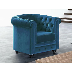 Avis Vente-Unique Fauteuil CHESTERFIELD - Velours bleu canard