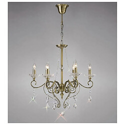 Luminaire Center Suspension Libra 6 Ampoules laiton antique/cristal