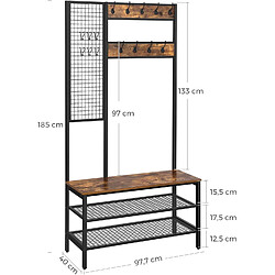 Helloshop26 Grand porte-manteaux avec banc à chaussures meuble d’entrée avec grille vestiaire 9 crochets étagère à chaussures 185 cm 12_0000611