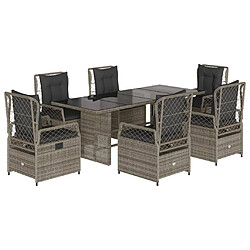 vidaXL Ensemble à manger de jardin et coussins 7 pcs gris rotin