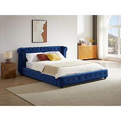 Vente-Unique Lit chesterfield 160 x 200 cm - Velours - Bleu roi + Matelas - TONGERLA