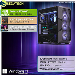 Sedatech Pack PC Gamer ATX Premium • AMD Ryzen 7 7700X • RTX4060 • 32Go DDR5 • 2To SSD M.2 • Windows 11 • Moniteur 27''