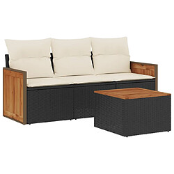 vidaXL Salon de jardin 4 pcs avec coussins noir résine tressée