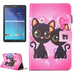 Wewoo Housse Étui pour Samsung Galaxy Tab E 9.6 / T560 Belle bande dessinée Cat Couple motif horizontal en cuir flip avec support et Slots de cartes Pen Slot