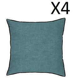 Pegane Lot de 4 coussin décoratif déhoussable en lin et coton coloris bleu canard - Longueur 45 x Profondeur 12 x Hauteur 45 cm