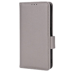 Etui en PU texture litchi, fermoir aimanté avec support gris pour votre Samsung Galaxy F52 5G