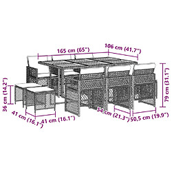 vidaXL Ensemble à manger de jardin 11pcs avec coussins gris poly rotin pas cher