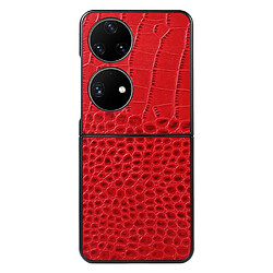 Coque en TPU + cuir véritable texture croco rouge pour votre Huawei P50 Pocket